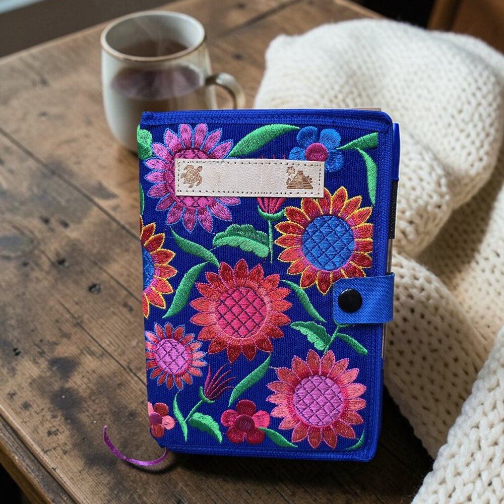 Mexicana Embroidered Blue, Red and Pink Notebook with Pen - New